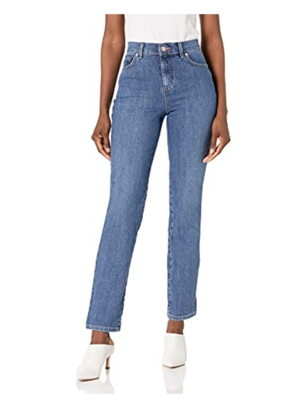 High Rise Tapered Jeans Relaxed Fit Woven Denim Work Casual Pants